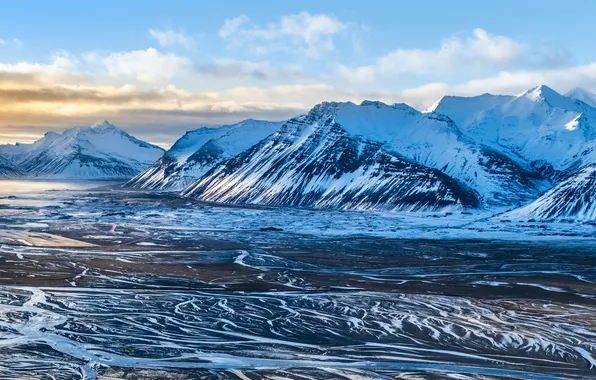 Картинка пейзаж, горы, панорама, Исландия, Vestrahorn