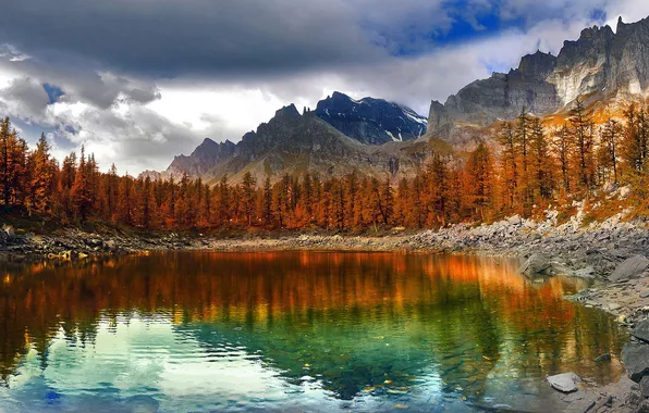 Осень, деревья, горы, озеро, Альпы, Италия, Parco Alpe Veglia-Devero