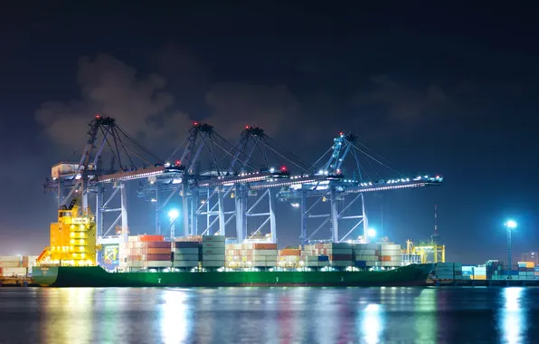 Картинка корабль, порт, Таиланд, контейнеровоз, портовые краны