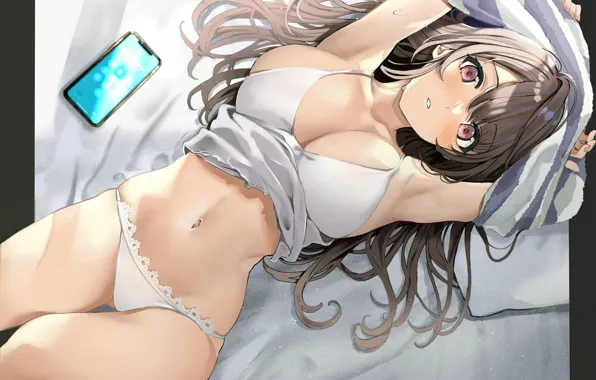 Girl, sexy, lingerie, cleavage, panties, long hair, boobs, anime