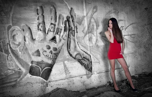 Девушка, фон, стена