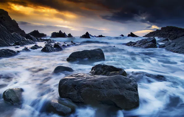 Море, пейзаж, закат, скалы