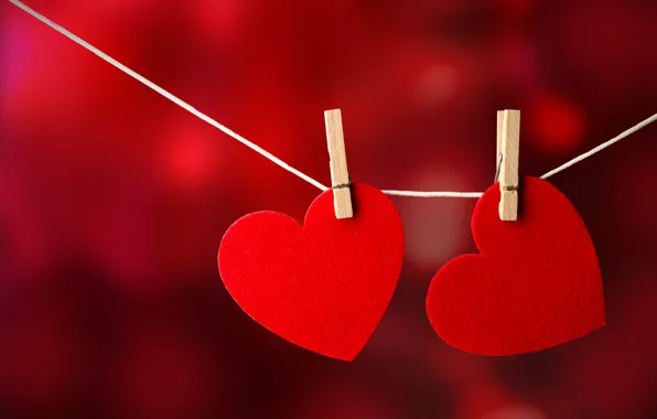 Фон, сердечки, love, гирлянда, прищепки, День Святого Валентина