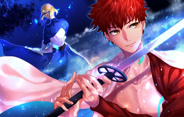 Меч, аниме, арт, парень, Fate/Grand Order, сейбер, Эмия Широ