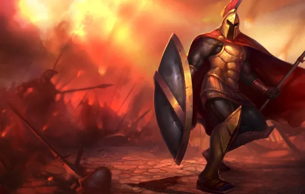 Картинка Spartan, shield, warrior, helmet, spear, Pantheon League of Legends