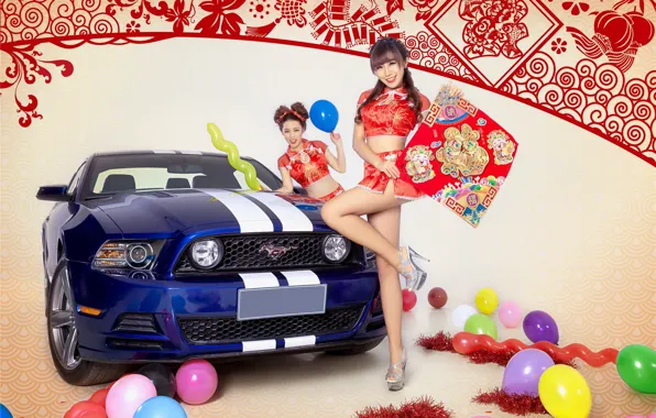 Авто, взгляд, улыбка, Ford, Девушки, азиатки, красивые девушки