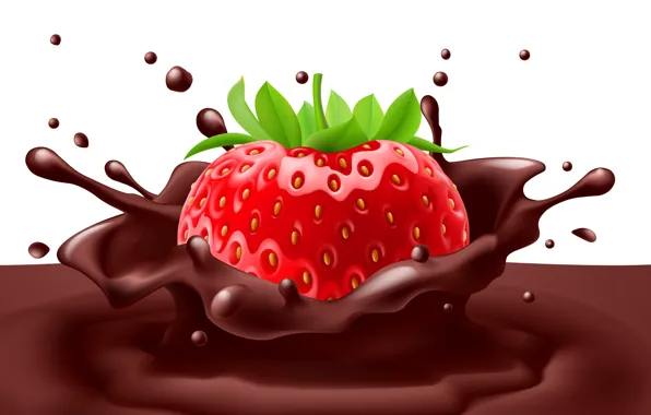 Картинка шоколад, всплеск, клубника, ягода, chocolate, Berries