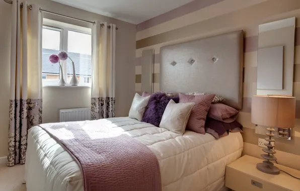 Картинка дизайн, стиль, комната, розовый, кровать, интерьер, подушки, квартира