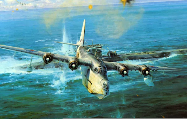 Картинка война, атака, рисунок, подлодка, Robert Taylor, CAUGHT ON THE SURFACE, U-boat, U-461