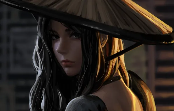 Girl, long hair, hat, anime, beautiful, pretty, lips, face