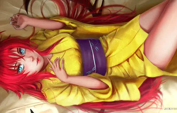 Девушка, рисунок, платье, ножки, Rias, Gremory, by JaezX Rias