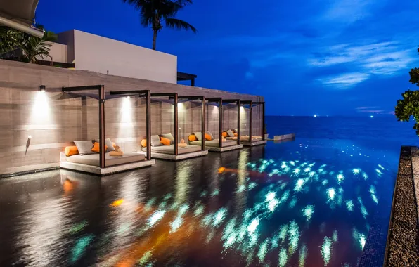 Картинка океан, вечер, бассейн, Таиланд, отель, Phuket, Thailand