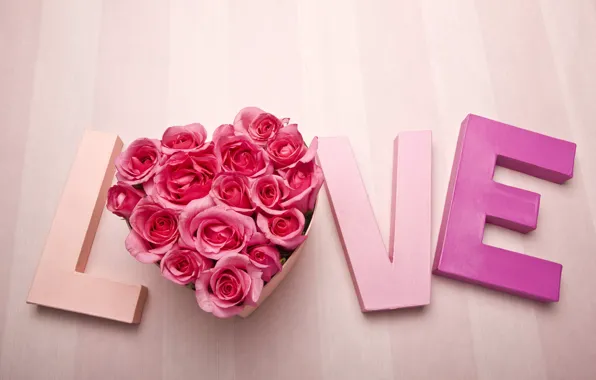Картинка любовь, сердце, розы, слово, день святого Валентина, День влюбленных