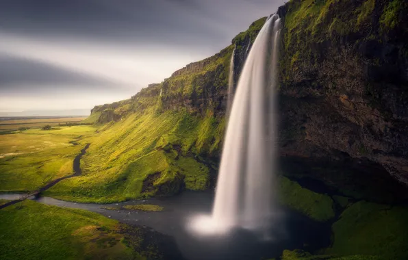 Картинка природа, скалы, водопад, Исландия