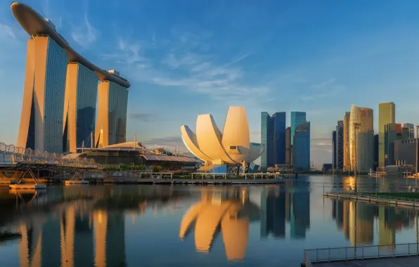 Картинка lights, небоскребы, Сингапур, архитектура, мегаполис, blue, night, fountains