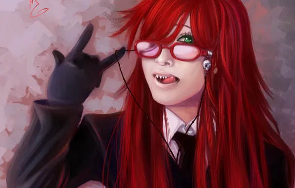 Картинка арт, очки, парень, kuroshitsuji, темный дворецкий, красные волосы, Grell