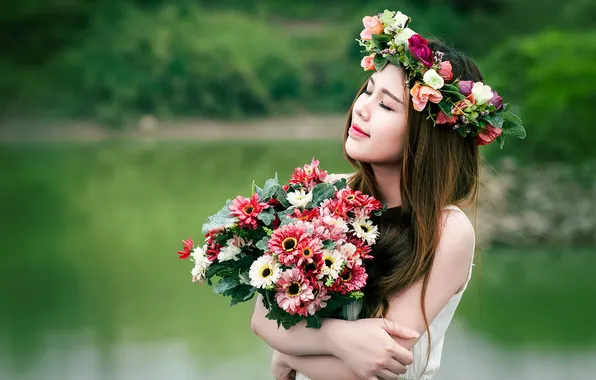 Картинка девушка, цветы, азиатка