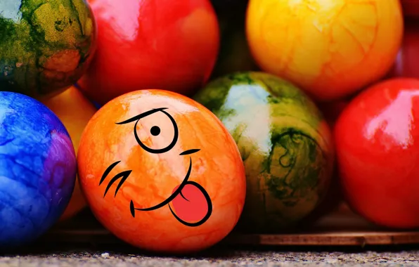 Colorful, смайл, Пасха, rainbow, Easter, eggs, funny, decoration