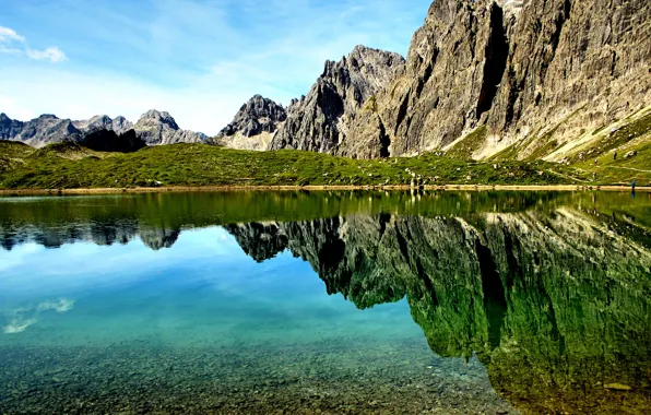 Картинка горы, природа, озеро, отражение, скалы
