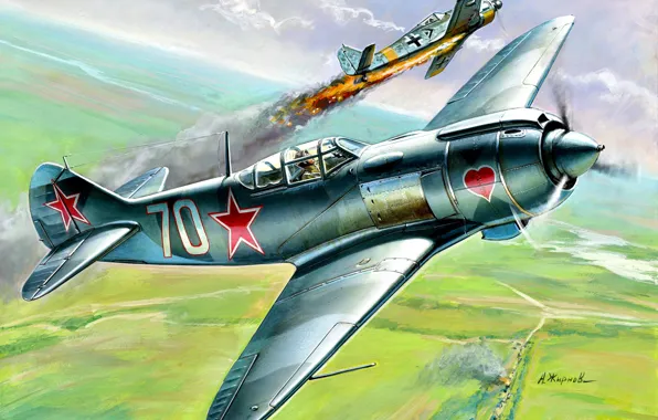 Картинка Великая Отечественная война, Luftwaffe, Ла-5ФН, Focke-Wulf, CCCР, WWII, Fw.190A, Soviet Air Force