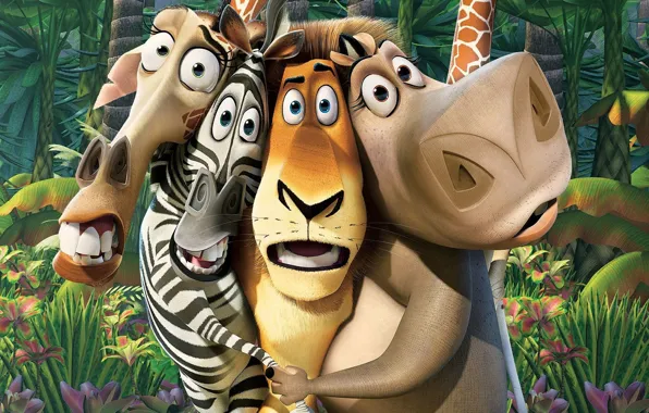 Картинка hippo, Lion, Gloria, Madagascar, Alex, Melman, Giraffe, Marty