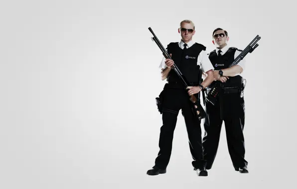 Картинка оружие, пушки, police, Саймон Пегг, Nick Frost, Simon Pegg, полицейские, Типа крутые легавые