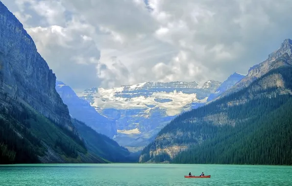 Картинка пейзаж, горы, озеро, лодка, Banff National Park