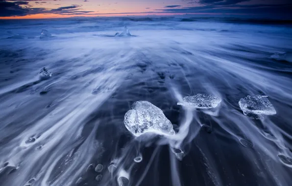 Картинка море, природа, берег, лёд, потоки, исландия
