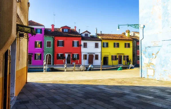 Картинка краски, дома, Италия, Венеция, остров Бурано