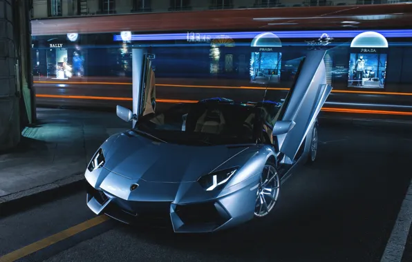 Картинка Roadster, Lamborghini, City, LP700-4, Aventador, Supercars, Road, Silver