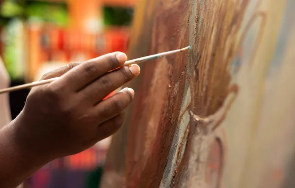 With, paintbrush, american, artist, african, his, acrylic, dye