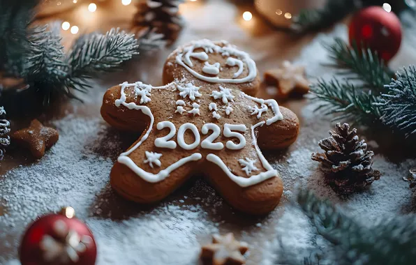 Цифры, Новый год, дата, 2025, ИИ-арт, нейросеть, Новый 2025 год