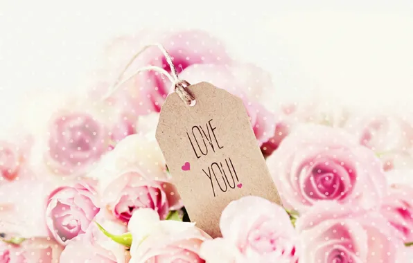 Картинка праздник, надпись, розы, pink, День Святого Валентина, roses, Valentines Day, Love You