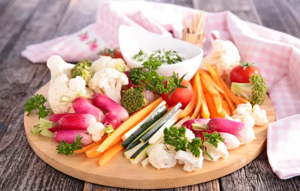 Зелень, овощи, помидоры, морковь, соус, капуста, редис, cabbage