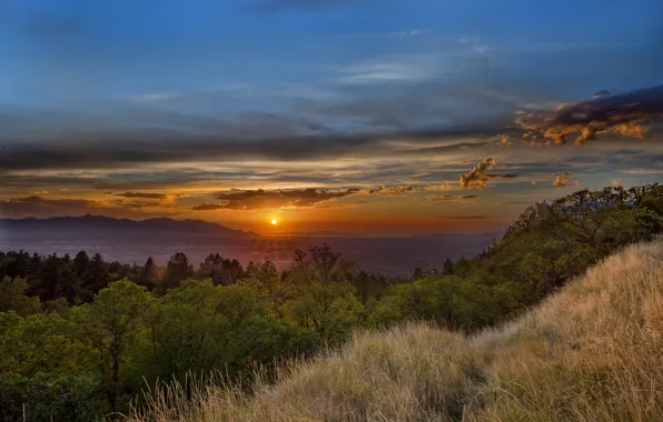 Закат, озеро, панорама, Юта, Utah, Милкрик, Millcreek Township, Mount Olympus Cove