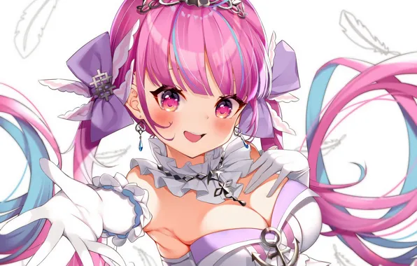 Girl, sexy, cleavage, pink hair, long hair, dress, boobs, anime
