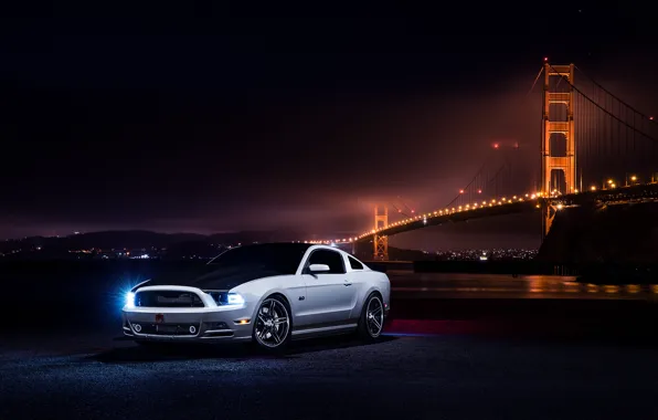 Mustang, Ford, Muscle, Car, Front, Bridge, White, Collection