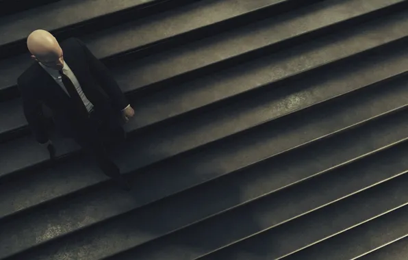 Пистолет, лестница, Hitman, киллер, убийца, Square Enix, killer, Агент 47