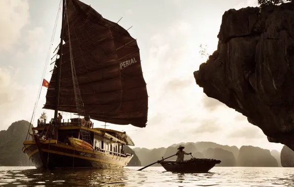 Vietnam, boat, Bay, junk