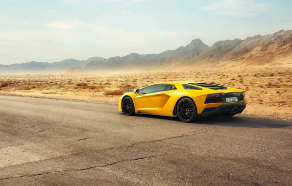 Lamborghini, Dubai, Yellow, Supercar, Rear, Aventador S