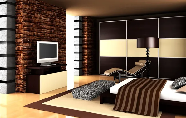 Дизайн, полосы, комната, диван, ковер, мебель, лампа, интерьер