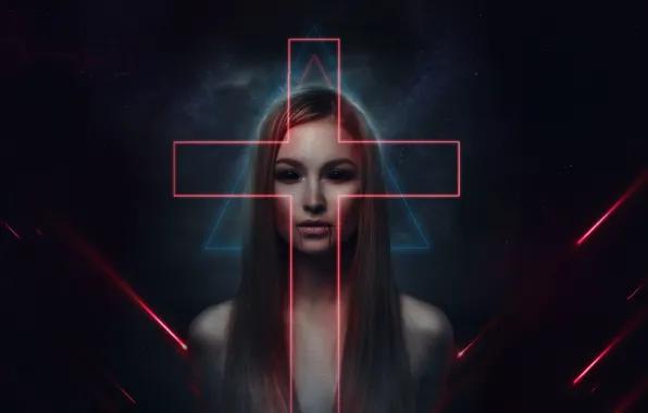 Музыка, Взгляд, Крест, Стиль, Girl, Dark, Фон, Демон