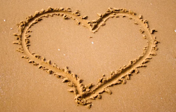 Картинка песок, природа, настроение, сердце, сердечко, написано