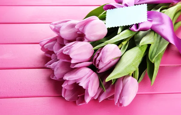 Картинка цветы, букет, тюльпаны, розовые, wood, pink, flowers, beautiful