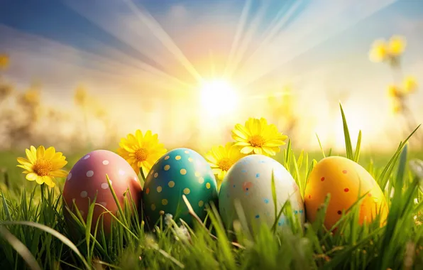 Цветы, яйца, весна, colorful, Пасха, happy, flowers, spring