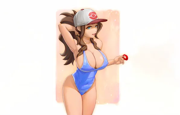 Girl, sexy, cleavage, erect nipples, green eyes, long hair, brown hair, boobs