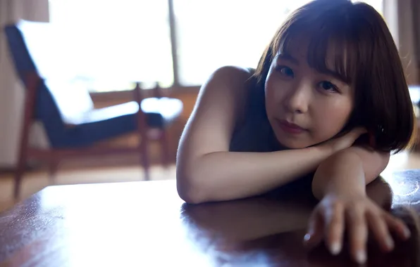 Asian, Model, Table, Woman, Pretty, Japanese, Close Up, Close Shot