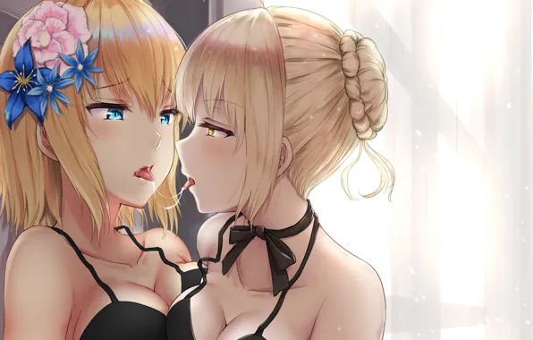 Девушки, слюна, блондинки, fate/grand order