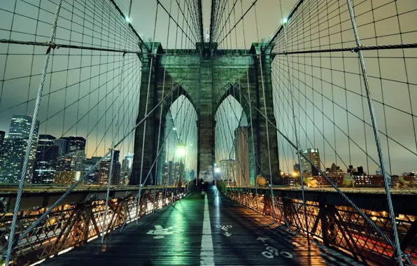 Ночь, огни, нью-йорк, Night, New York City, nyc, Brooklyn Bridge