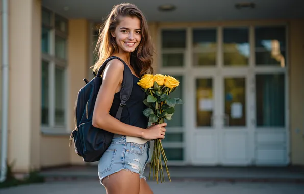 Картинка wallpaper, photography, woman, smile, flowers, school, digital art, student